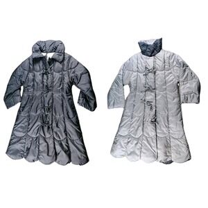 Vtg Forecaster Of Boston L Reversible Blue Silver Scalloped Hem Hippie Coat Long